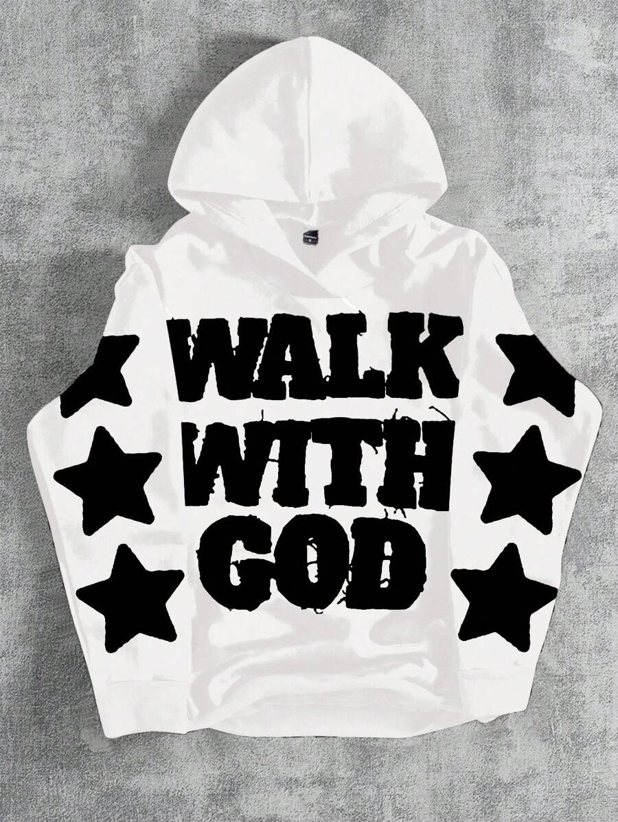 SHEIN Bolty Christian 男童白色长袖卫衣，印有“与神同行”图案，适合秋冬季穿着。 - 白色 - 查看 1