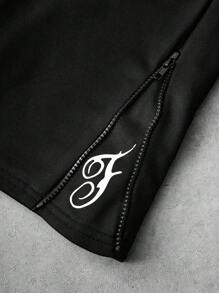 PAVTROS 男士街头风格流行 INS 搭配二合一腰带，拉链裤脚，自由刺绣，适合户外音乐节、夜总会、男朋友/丈夫礼物、周年纪念礼物、黑色运动裤，2000 年代风格 - 黑色 - 查看 4