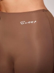 SuitURBody Women Letter Print High Waist Tight Stretch Shorts