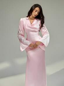 Modelyn 女士优雅竹节腰带两件套，时尚设计，适合春、夏、秋季 - 粉色 - 查看 5