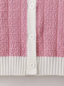 SHEIN Girls' Fashionable Bowknot Round Neck Cardigan, Suitable For Travel, Party, Back To School - Pink - View 4