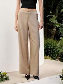 Maija 女士休闲通勤条纹低腰直筒裤 - 卡其色 - 查看 6