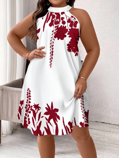 SHEIN Clasi Vestido Casual Solto de Alça com Estampa Floral Plus Size, Adequado para o Verão