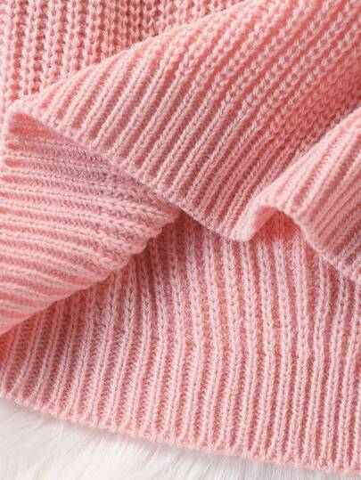 SHEIN Suéter versátil y lindo con patrón de amor para bebé y niña, prenda exterior de punto de una sola pieza