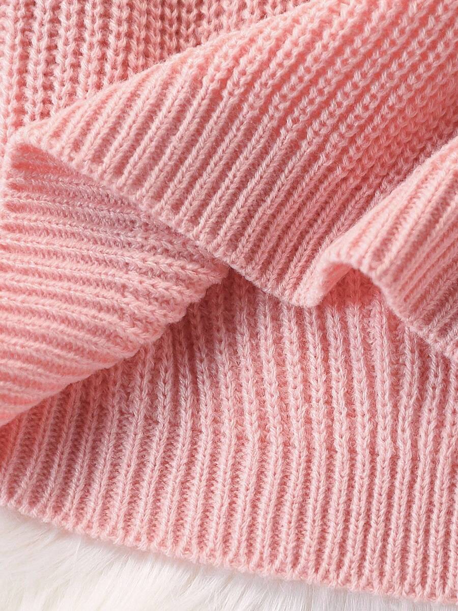 SHEIN Suéter versátil y lindo con patrón de amor para bebé y niña, prenda exterior de punto de una sola pieza