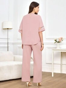 Medorina 2 件优雅定制领花衬衫上衣，粉色面料，女士适用 - 粉色 - 查看 7