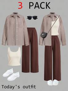 Easowa 3 件套女士休闲衬衫、背心和裤子套装 女士秋季服装 秋季女装 商务休闲女装 女士办公室服装 女士休闲套装 女士纽扣衬衫 女士工作服 女士秋季服装 女士教师衬衫 女士机场服装 女士秋装 商务休闲装 女士外出服装 秋装 女士秋季服装 女士办公室服装 女士休闲套装 棕色裤子 棕色 棕色衬衫 女士棕色套装 棕色裤子套装 S 棕色宽 - 彩色 - 查看 2