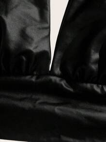 SHEIN EZwear Dam casual sexig rygglös tight halterneck linne, mångsidig, PU-material - Svart - Visa 4