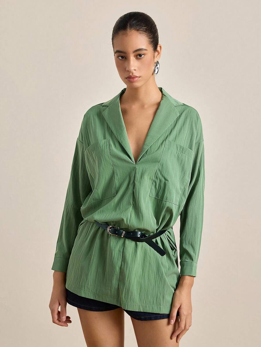 INAWLY Women's Solid Color Long Sleeve Fashionable Minimalist Shirt ...