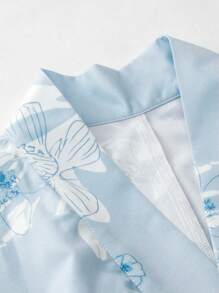 Irokai 日本女士印花传统和服浴衣两件套，夏季节日 - 藍色 - 查看 6