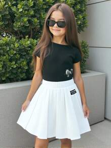 SHEIN 青少年女孩白色百褶裙，百搭百搭休闲时尚，适合日常穿着，适合返校季 - 白色 - 查看 6