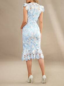 Amorya Women's Fashionable & Elegant Waist Cinched Slimming High-End Water Soluble Embroidered Midi Dress, Suitable For Parties, Gatherings, Multi-Occasion Wear Old Money Style Teacher Outfits For Women Teacher Outfits Wedding Guest Dress Women Baby Blue Lace Dress Floral Midi Dress Cocktail Dress Women Lace Dress Blue Floral Lace Dress Midi Cocktail Dress Fishtail Midi Dress Summer Wedding Guest Dress