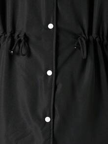 SHEIN Explorewe 少女休闲简约加厚连帽外套，胸前字母刺绣，松紧腰带，适合秋冬季外出、上学、通勤、旅行 - 黑色 - 查看 7