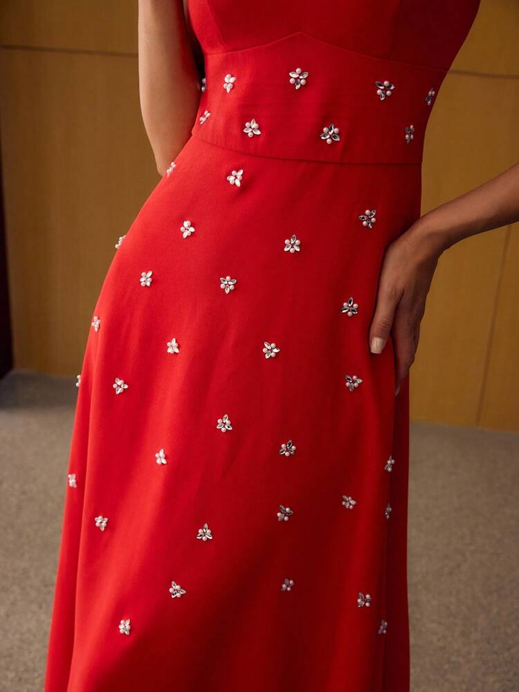 RHINESTONE DETAIL ZIPPER DRESS