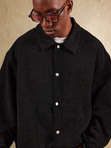 SUMWON Áo khoác Harrington nhung cổ điển Áo khoác ngoài cao cấp Thu Đông Phong cách cổ điển Trang phục thường ngày Phong cách đô thị lấy cảm hứng từ cổ điển Nút cài phía trước Viền gân - màu đen - Xem 4