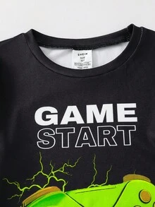 SHEIN 2pcs Tween Boy Glow Game Console Graphic Crew Neck Long Sleeve Top And Pants Comfortable Loungewear Set