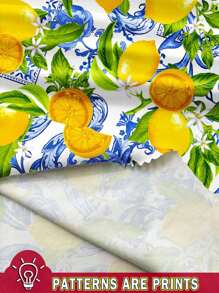 SHEIN EZwear 女款極簡休閒度假風檸檬印花無袖圓領中長版修身夏季洋裝，迷你度假洋裝，適合外出穿著的時尚洋裝 - 彩色 - 查看 3
