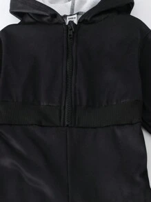 SHEIN Young Girls Letter Print Hooded Flare Jumpsuit One Piece Outfit Full Set Outfit Hooded Jumpsuit Black Jumpsuit Fall Winter