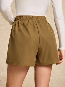 House of One Elasticated Waist Woven Windbreak Slant Pockets Women Shorts Old Money Office Casual Fall Women Clothes Fall Outfits Business Professional Women Business Casual Woman