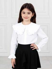 SHEIN 年轻女孩休闲白色纹理长袖衬衫 - 白色 - 查看 12