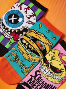 MADBALLS X SHEIN 3 双柔软透气吸湿排汗休闲女士短袜条纹时尚酷炫粉色和蓝色情侣短袜加固脚趾和脚跟，经久耐用，适合所有季节，适合夏季和冬季 - 彩色 - 查看 3