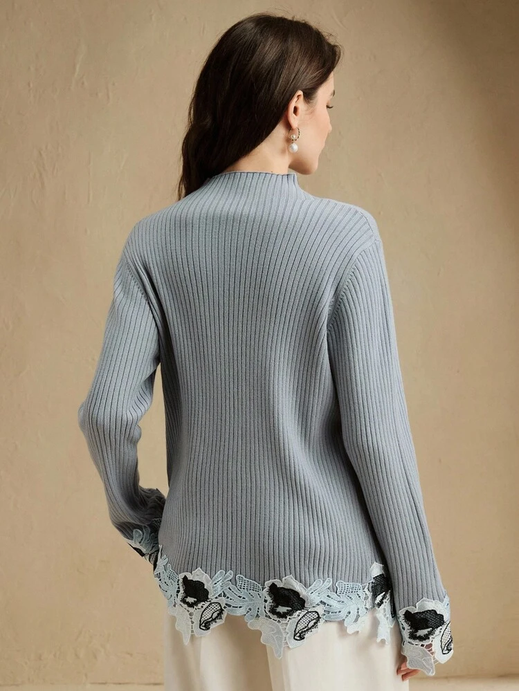 Suéter de mujer con contraste de encaje tejido