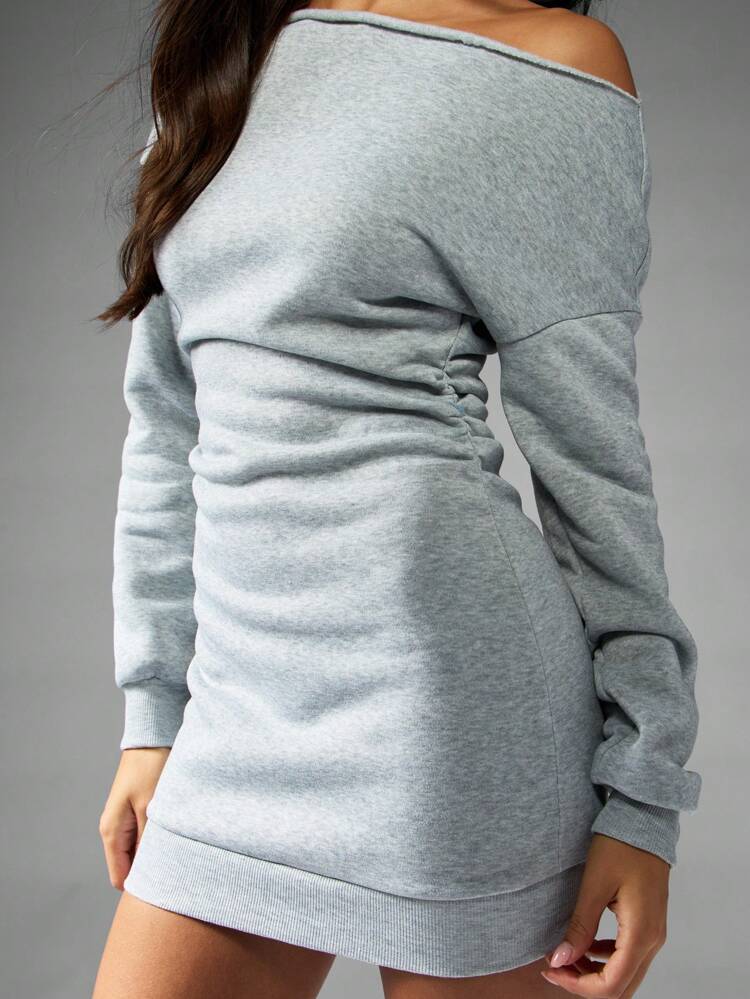 MISSGUIDED Off Shoulder Sweater Mini Dress Winter Fall Long Sleeve Casual Cinched Waist Sweatshirt Dress Autumn Holiday Party