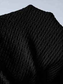 FavEase Textured Pleated Halter Neck Top And Loose Wide Leg Pants Set - Black - View 7