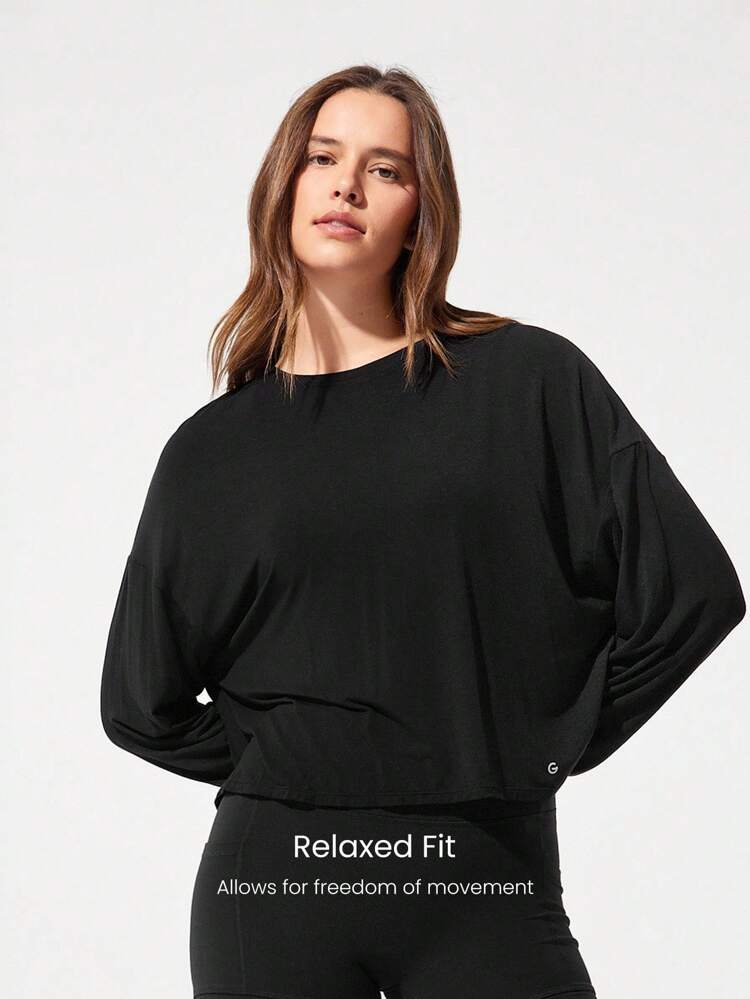 Modal Oversized Long Sleeve Tee With Keyhole Back Low Impact Yoga Pilates Daily Casual Spring Summer