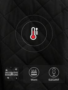 Anewsta 女式短款修身优雅厚重铆钉领黑色冬季外套 - 黑色 - 查看 2