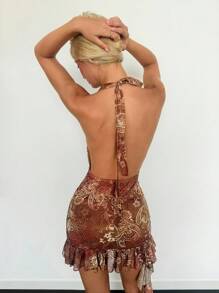 SHEIN ICON 挂脖深 V 领印花迷你连衣裙 - 彩色 - 查看 2