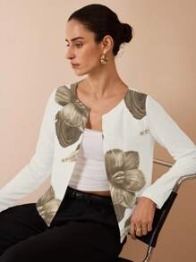 Glamance BiGraphic Women's Elegant Commuter Floral Print Jacket, Suitable For Summer Light Cardigan Women Cropped Blazer Floral Print Cardigan Women Floral Cardigan Women Blazers Printed Cardigan - White - View 5
