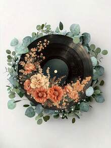 复古花卉黑胶唱片金属标牌 - 圆形铁艺墙饰，2D印刷复古装饰，完美适用于家居、厨房、花园和办公室 - 独特的圣诞礼物创意，金属墙饰，金属墙面装饰，理想的房间装饰（非真正的黑胶唱片） - 彩色 - 查看 9