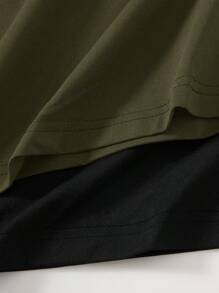 SHEIN BASICS 2件套休闲纯色针织圆领短袖迷你连衣裙（女士） - 軍綠色 - 查看 6