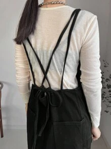 FRIFUL Robe salopette en jean décontractée pour femmes avec fermeture éclair à demi-patte et design de boutons latéraux - Noir - Voir 1