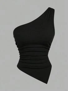 Sweetra 大码女式纯色简约不对称领口针织上衣，适合外出、度假、海滩、可爱上衣、机场旅行