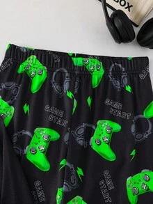 SHEIN 2pcs Tween Boy Glow Game Console Graphic Crew Neck Long Sleeve Top And Pants Comfortable Loungewear Set