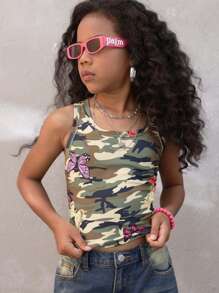 Coolane Kids Tween Girl 酷炫街头风春夏迷彩针织修身背心 - 彩色 - 查看 1