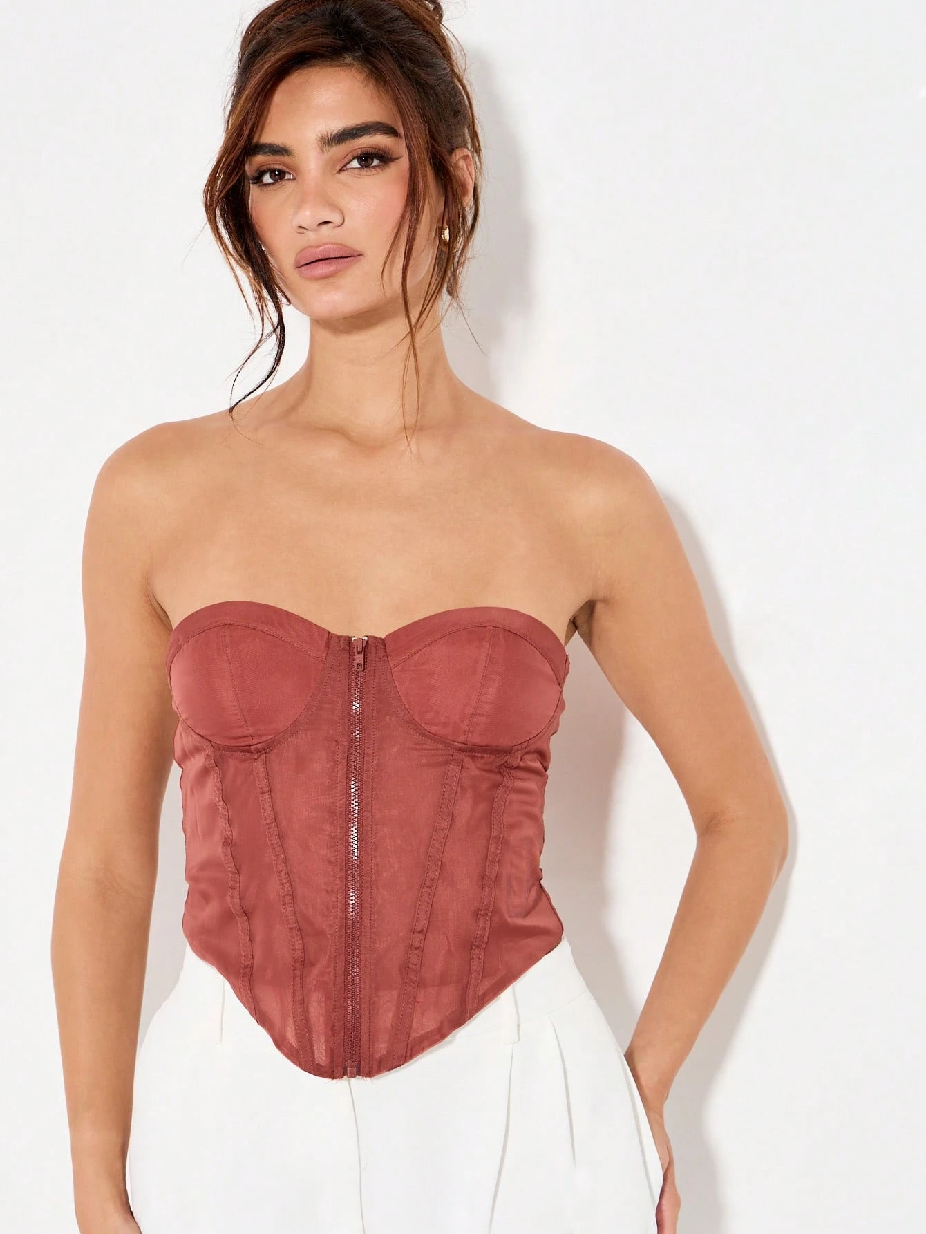 KIZN Organza Corset Top With Front Zipper