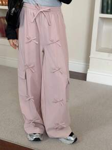 Hapijoa Tween Girls' Casual Bowknot Cargo Pants - Pink - View 6