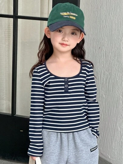 Dazy Kids 女童条纹圆领长袖T恤，秋季