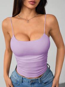 SHEIN PETITE 女士白色紧身圆领透气基本款吊带背心女士上衣无胸罩背心 - 淡紫色 - 查看 5