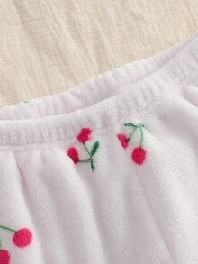 Genkimix Kids 女童时尚纯色毛绒柔软面料+樱桃印花宽松休闲裤套装 - 彩色 - 查看 4
