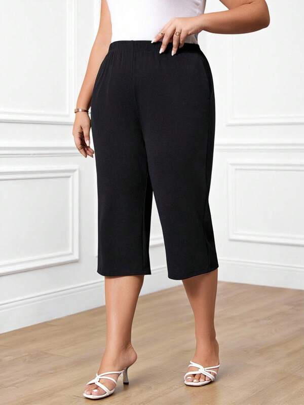 Miaspire Talla grande Pantalones capris unicolor