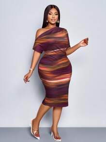 SOLERSUN 大码女装派对情人节舞会法国白色波点图案露肩短袖针织包臀老款跨年性感休闲女中长连衣裙超长款淑女浪漫情人节约会春夏新款优雅通勤商务狂欢/嘉年华 - 紫色 - 查看 5