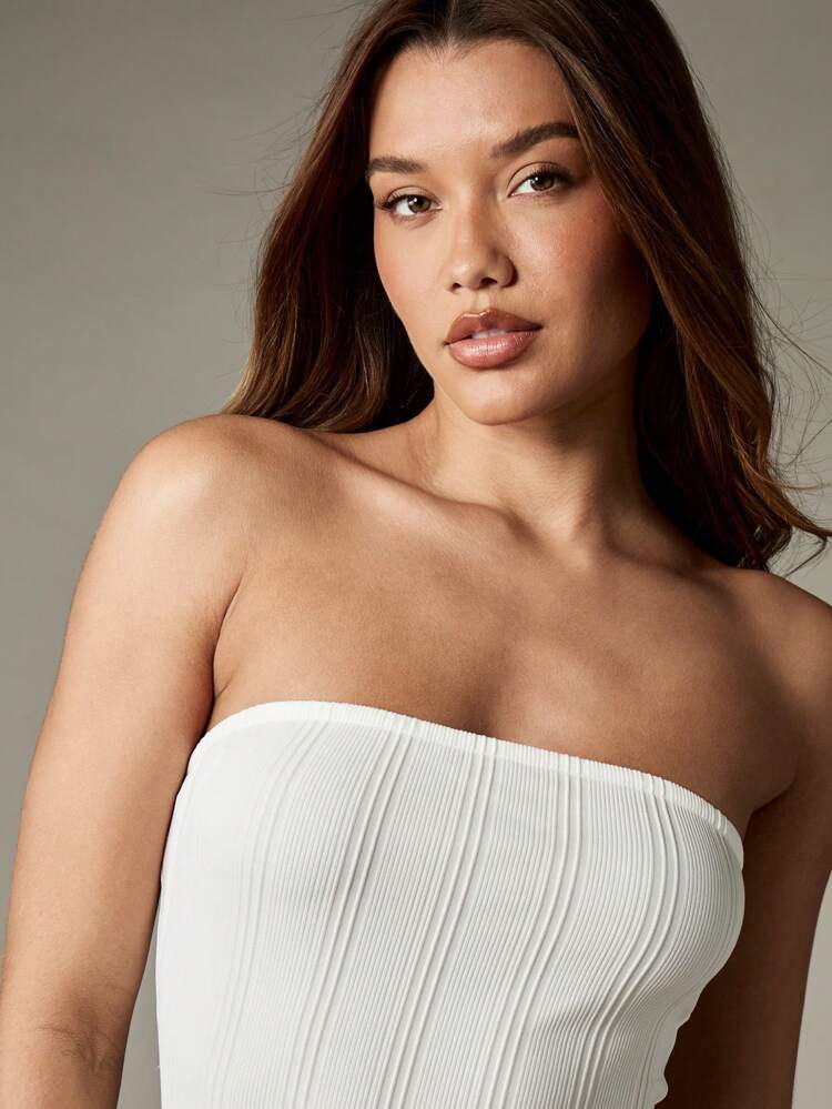 MISSGUIDED Strapless Ribbed Mini Dress With Polka Dot Waist Wrap