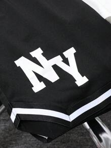 2 pezzi/Set Maglietta a maniche corte con stampa di lettere in stile vintage americano e pantaloncini casual con stampa numerica in stile americano, per ragazzi, Primavera/Estate