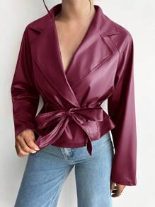 Firerie Women's Casual Elegant Wine Red Waist Tie Trench Coat Jacket/Fall Women/Winter For Women/Winter Jacket Women /Back To School /Back To School Women/Halloween/Christmas/Business Casual Women/Teacher /Club/Punk/ Techno/Old Money Style