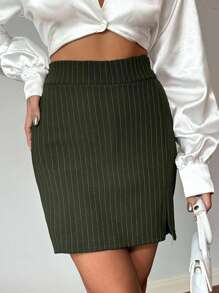 RueChic Của phụ nữ Sọc dọc Thẳng quần ống rộng Skorts - xanh quân đội - Xem 3