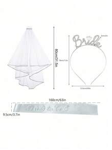 Set de 3 piezas: Diadema de corona para la novia, tirante para el hombro y velo, estilo europeo y americano para fiesta de despedida de soltera, accesorio para fotografías de boda - Multicolor - Ver 2